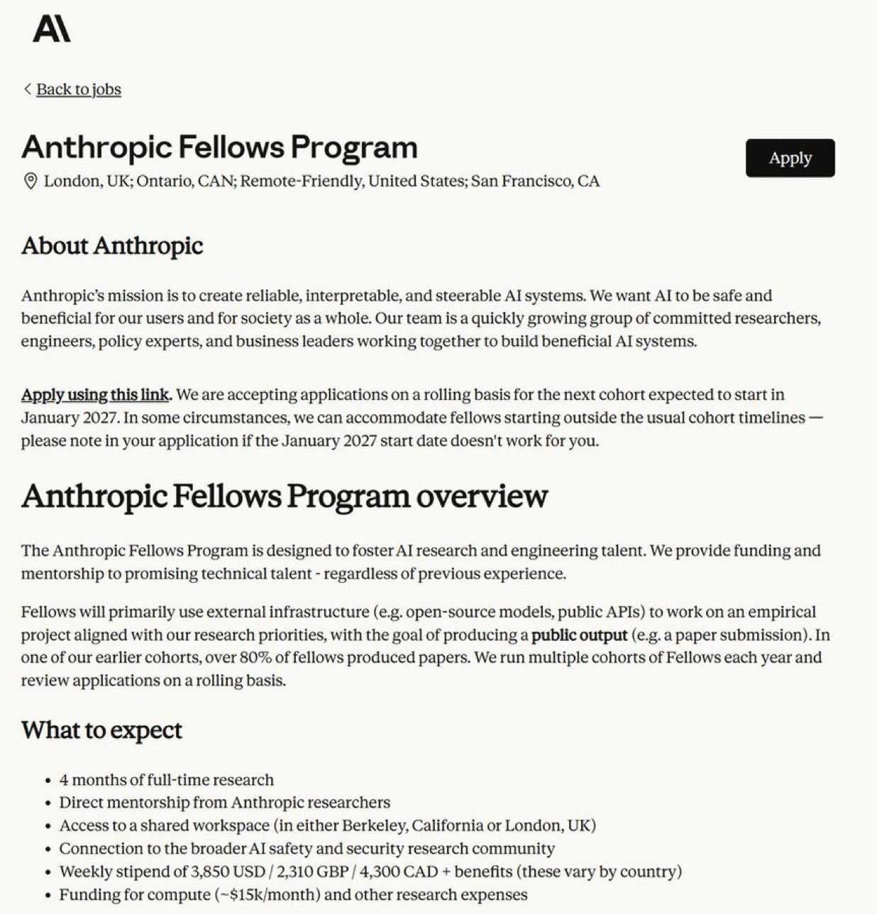 Anthropic Fellows araştırma programına dair görsel