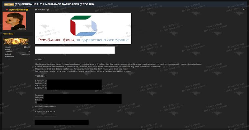 Sırbistan RFZO sağlık sigortası sızıntısı iddiasına dair haber görseli