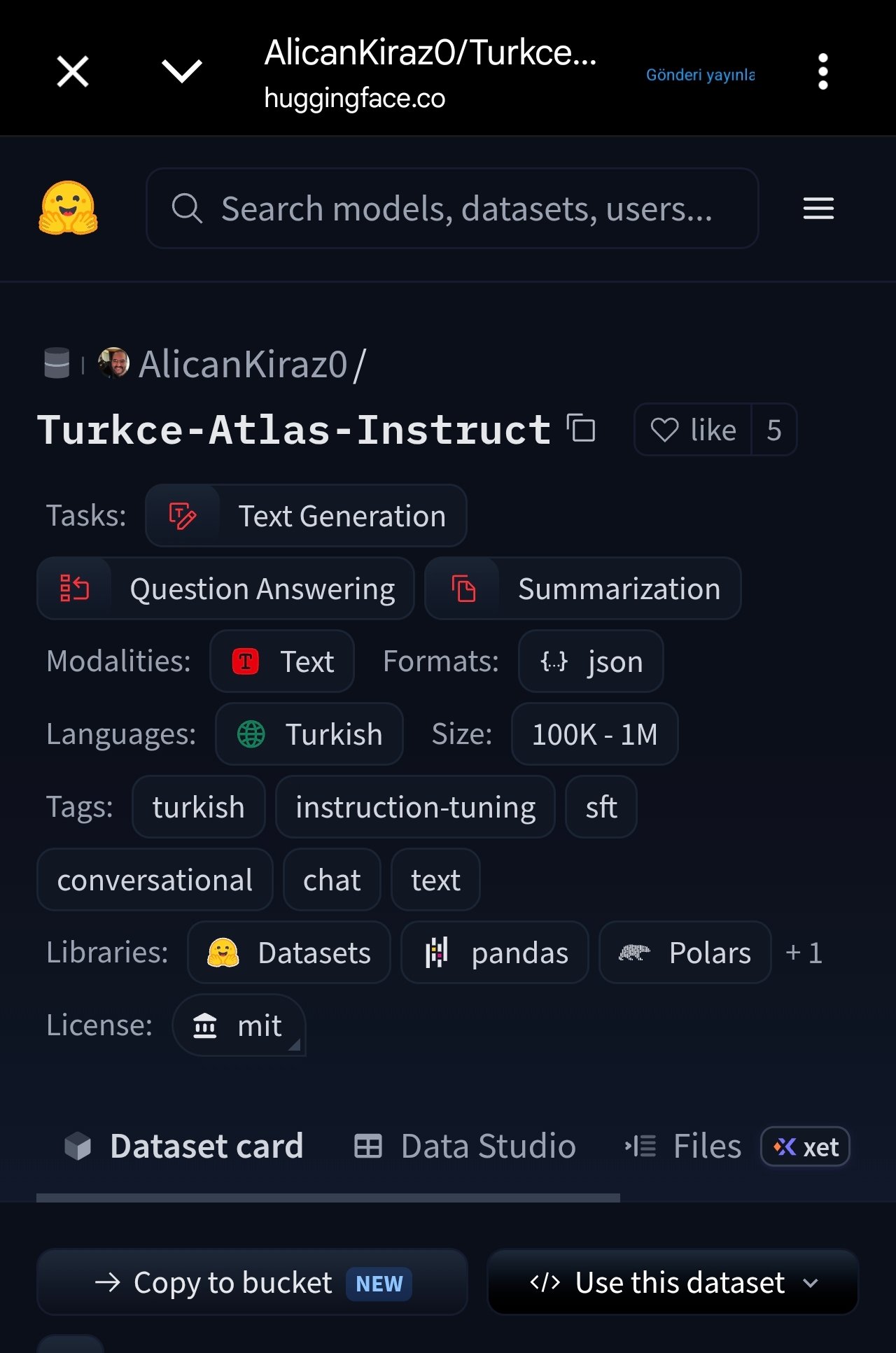 Türkçe Atlas açık eğitim veri kümesine dair görsel
