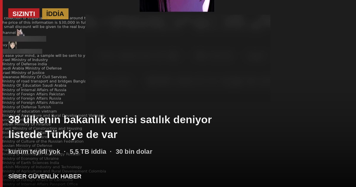 İddia manşeti: 38 ülkenin bakanlık verisi satılık deniyor; listede Türkiye de var. Sahte belge yok, kurum teyidi yok.