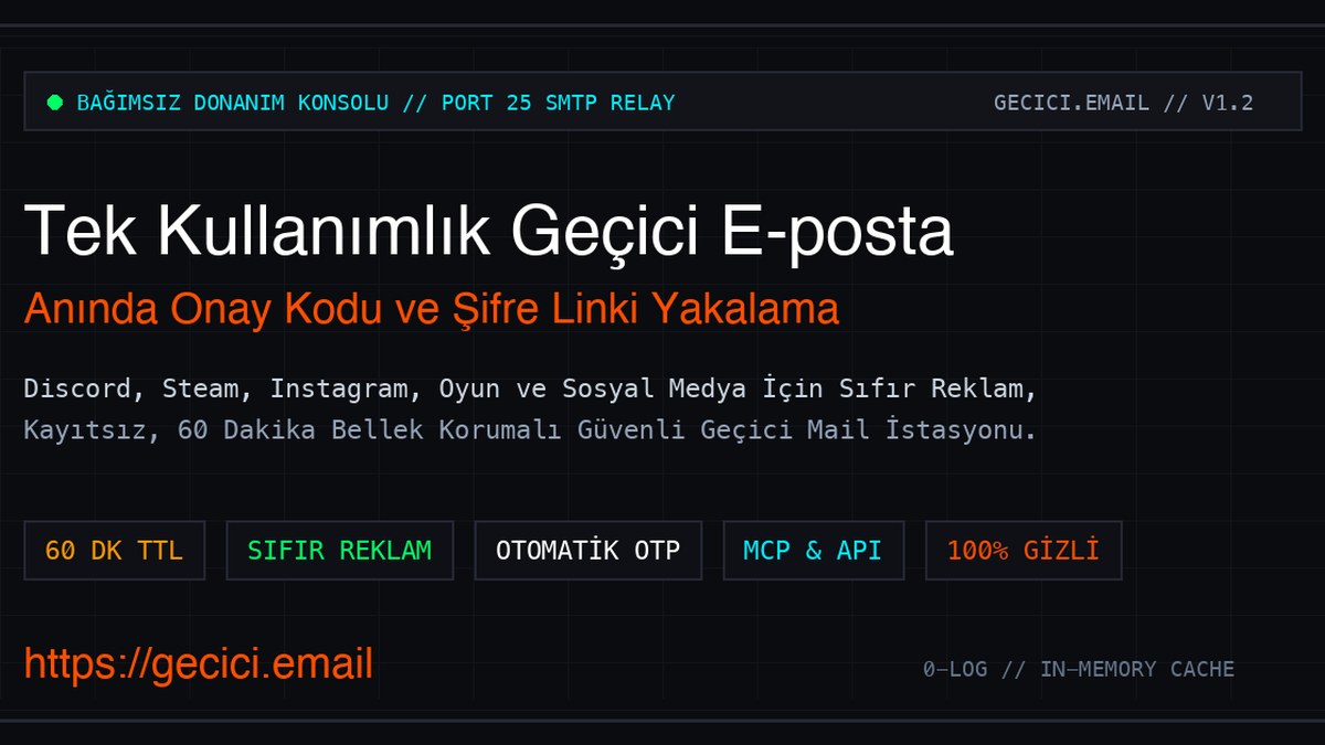 gecici.email tek kullanımlık geçici e-posta servisinin tanıtım görseli