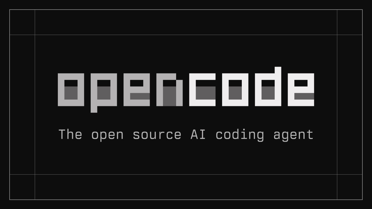 Siyah zemin üzerinde OpenCode logosu ve 'The open source AI coding agent' yazısı; OpenCode'un resmi tanıtım görseli (temsili)