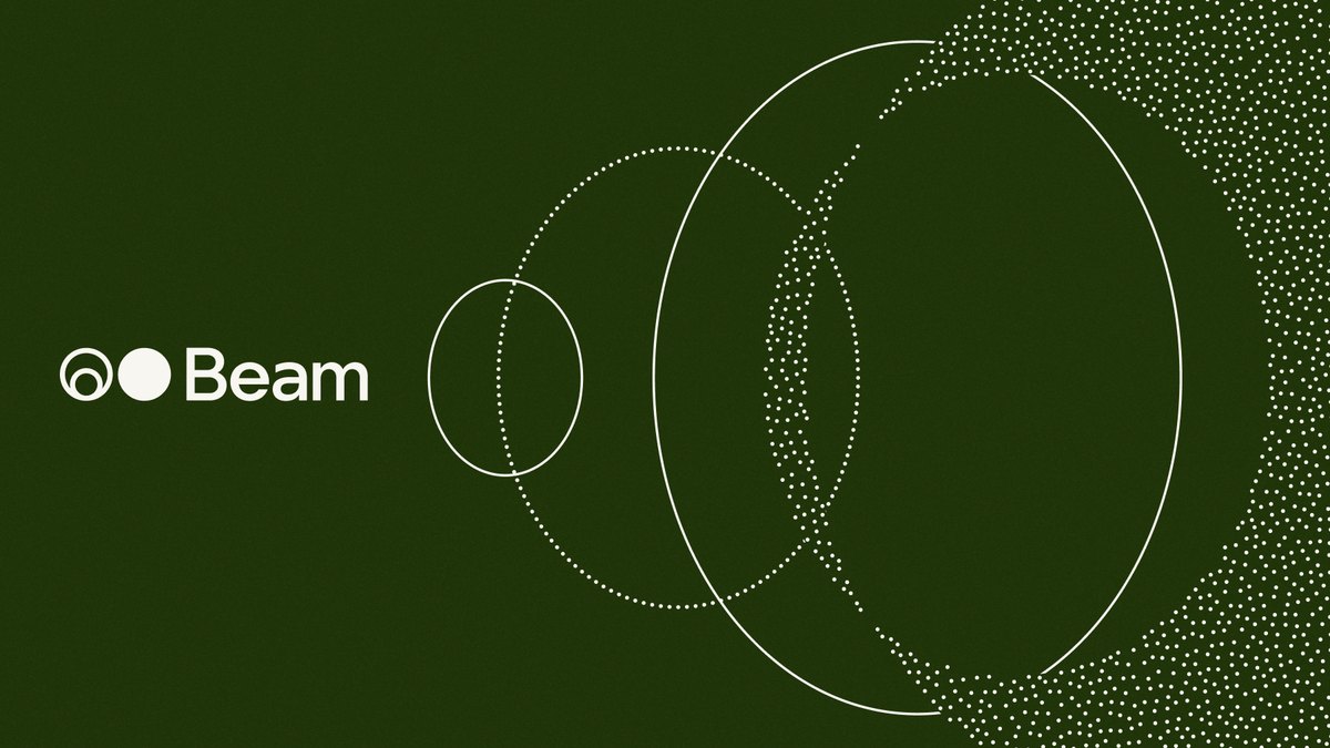Reflection AI'ın Beam modeli için yayımladığı duyuru görseli: koyu yeşil zemin üzerinde Beam logosu ve iç içe halkalar